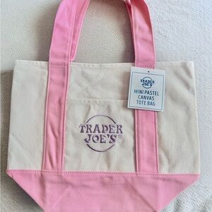 Trader Joe's Pink and Cream Canvas Tote Bag